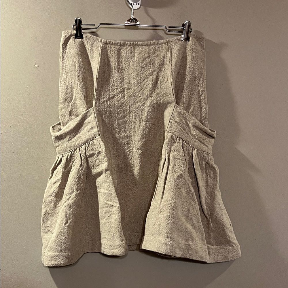 Free People Beige Linen Blend Skirt with Gathered Details